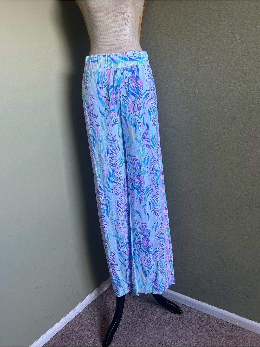Lilly Pulitzer Pastel Blue Floral Wide-Leg Palazzo Pants Sz XS